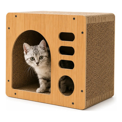 Box Rascador Casita De Madera Para Gatos 45,5x29x28 Cm Marrón