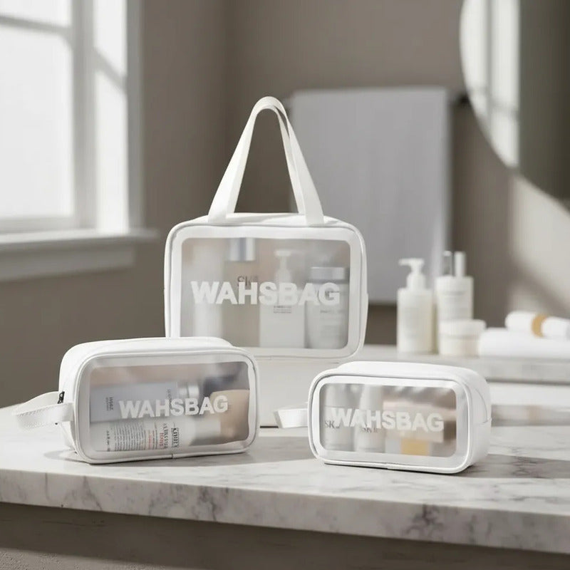 Set 3 Neceser Washbag Portacosmeticos Maquillaje Viaje Blanco Liso