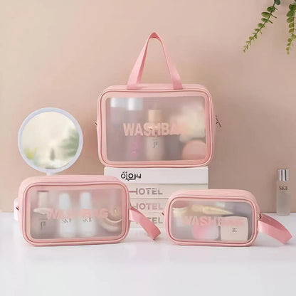 Set 3 Neceser Washbag Portacosmeticos Maquillaje Viaje Rosa Liso