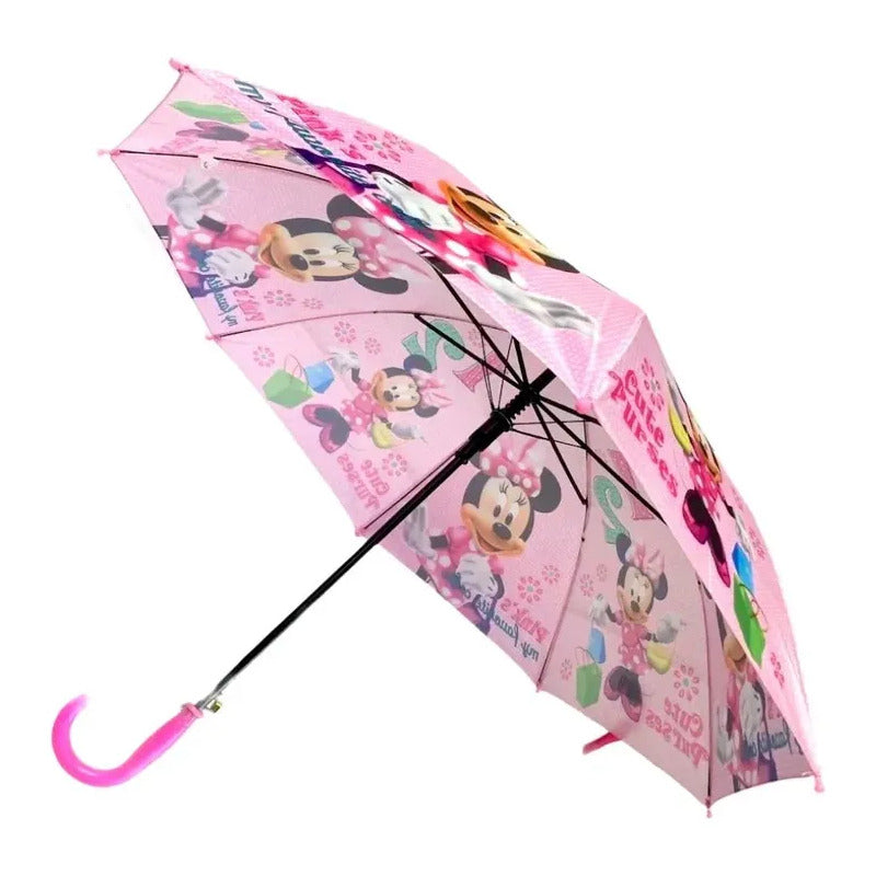 Paraguas Infantil De Minnie Rosa Mango Curvo Rosa