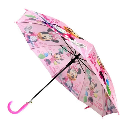 Paraguas Infantil De Minnie Rosa Mango Curvo Rosa