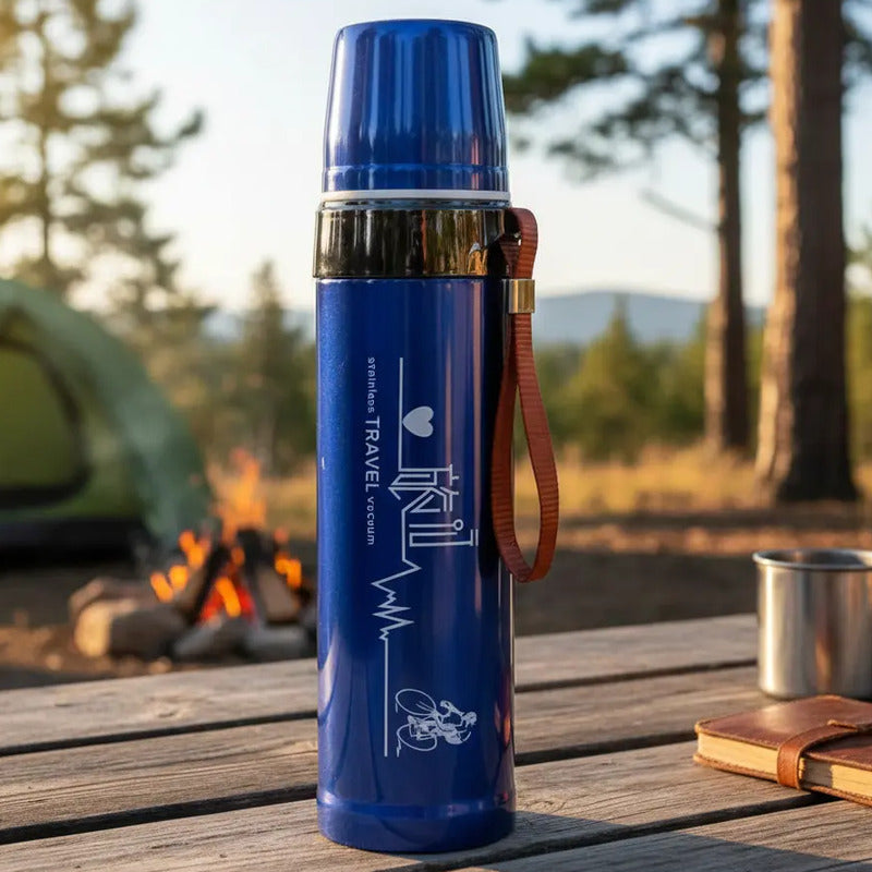Termo De Acero Inoxidable 500ml Con Tapón Cebador Azul
