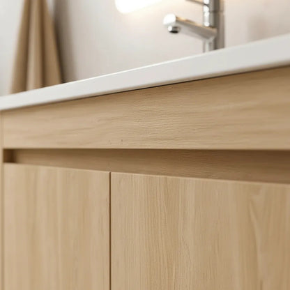 Set Completo De Baño Espejo Led Y Mueble Con Bacha 58x49x47 Madera Blanco Un Agujero