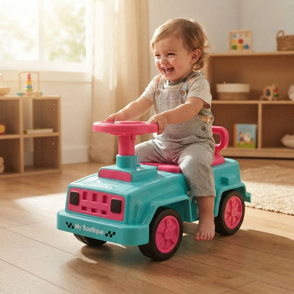 Buggy Auto Infantil Con Volante Y Respaldo Turquesa