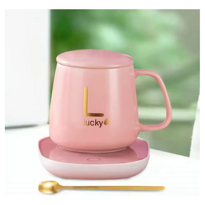 Taza Cerámica Con Base Calentadora Ideal Oficina Regalo Rosa Liso