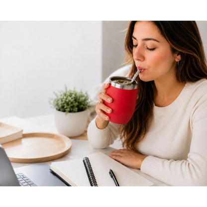 Mate Térmico Acero Inoxidable Con Tapa Hermética 360ml Blanco