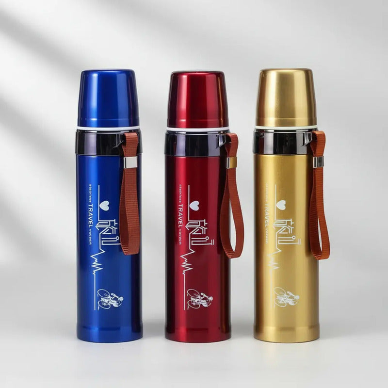 Termo De Acero Inoxidable 500ml Con Tapón Cebador Azul