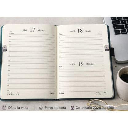 Agenda 2026 Retro Chic Diseño Vintage Cierre Magnetico Azul Petróleo Retro Petróleo 2026