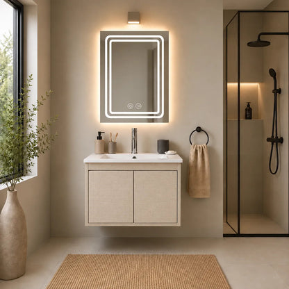 Set Completo Baño Mueble Con Bacha Espejo Led Mundo Express Beige