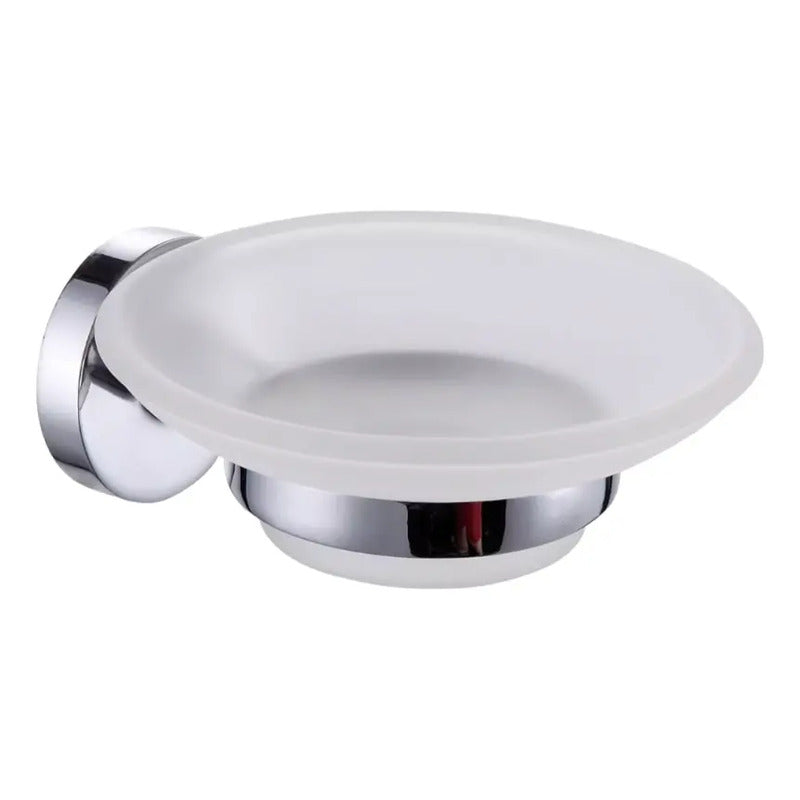 Jabonera De Pared Cromada Con Base De Vidrio Para Baño Plateado