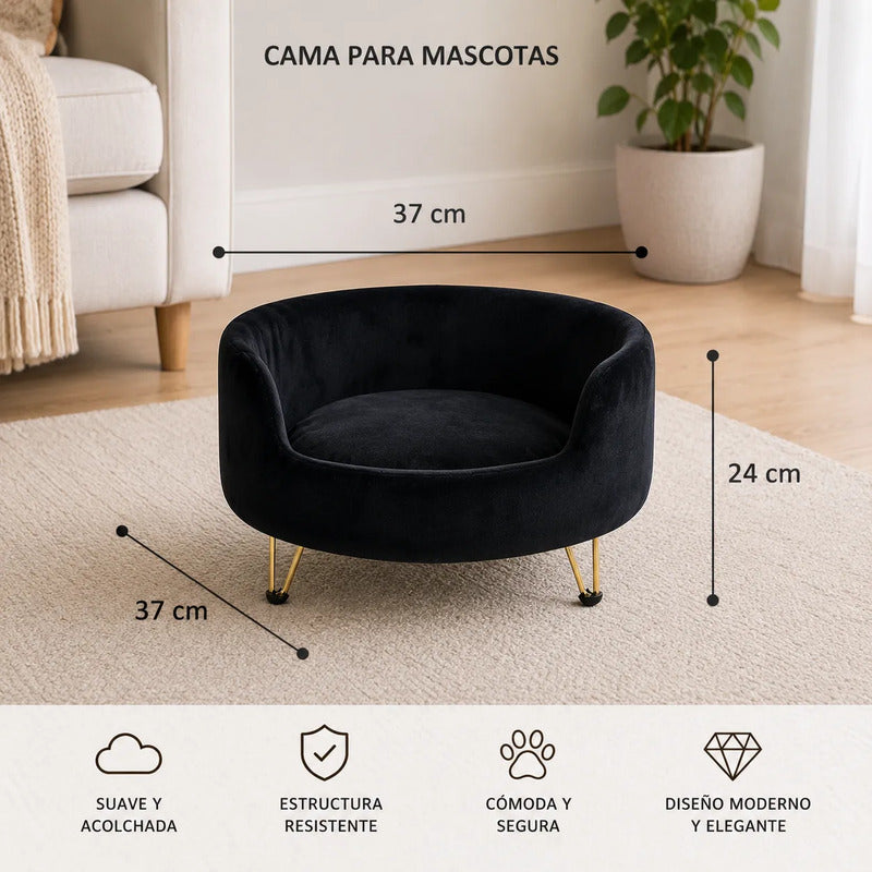 Cama Premium Mascotas Perro Gato Sofá Con Patas Acolchado Negro