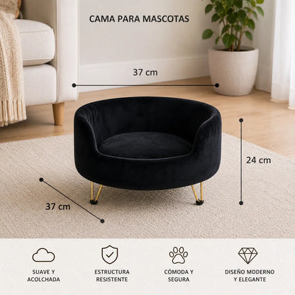 Cama Premium Mascotas Perro Gato Sofá Con Patas Acolchado Negro