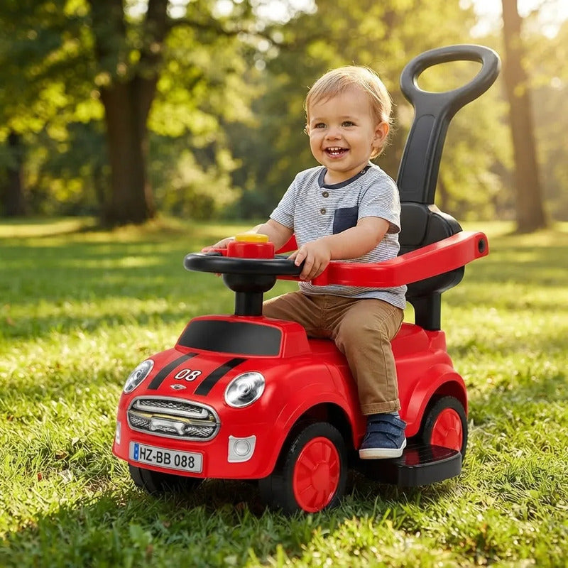 Auto Infantil Pata Pata Con Manija Y Respaldo Rojo