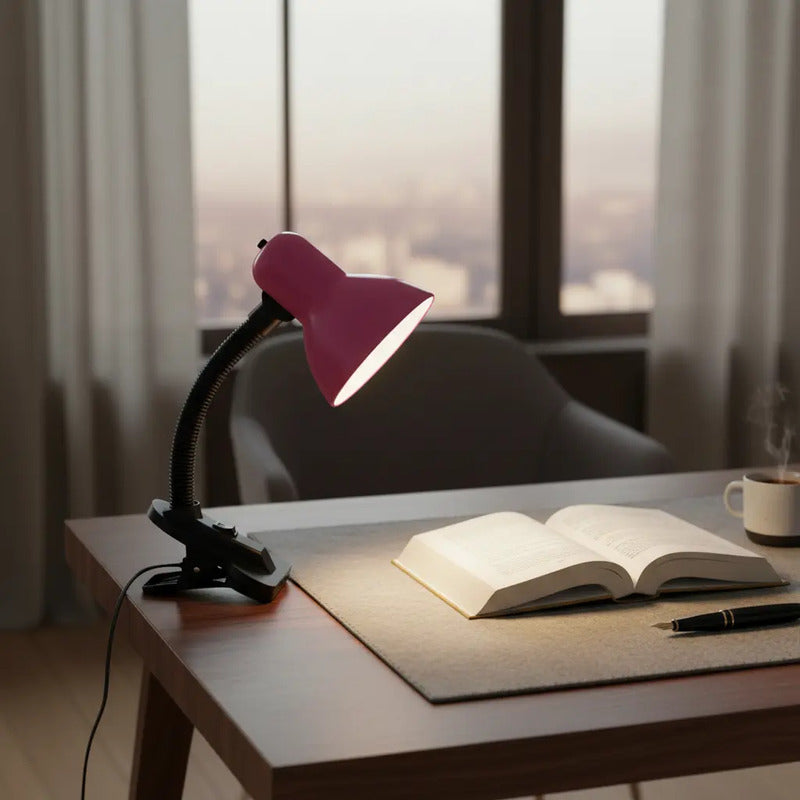 Lámpara Con Pinza Para Escritorio O Veladora/mesa De Noche Negro Rosa Chicle