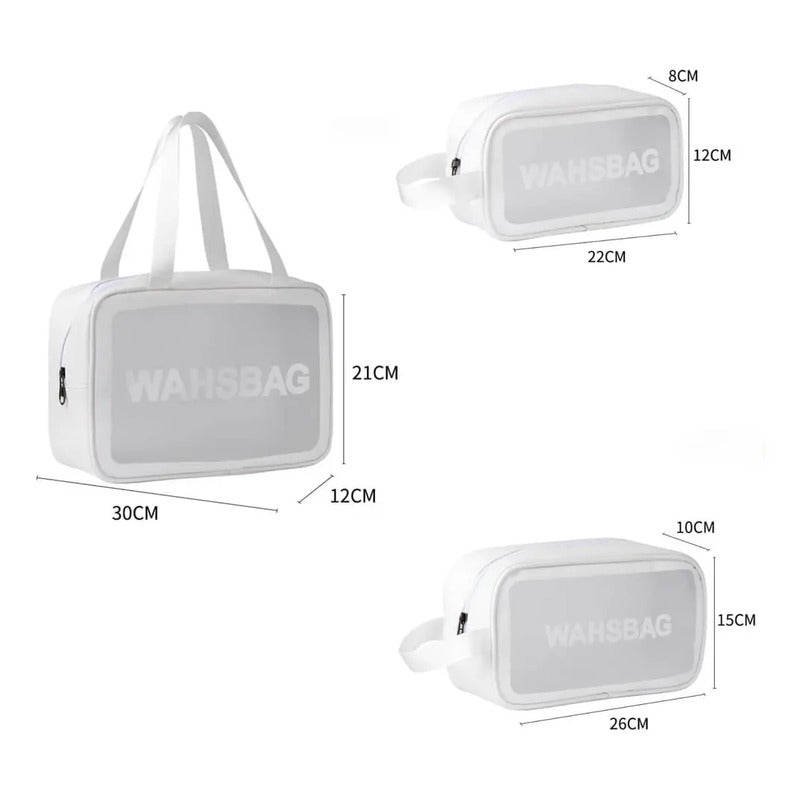 Set 3 Neceser Washbag Portacosmeticos Maquillaje Viaje Blanco Liso