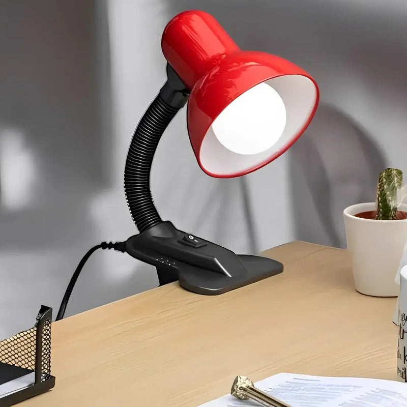 Portatil De Pinza Para Escritorio Lampara Negro Rojo