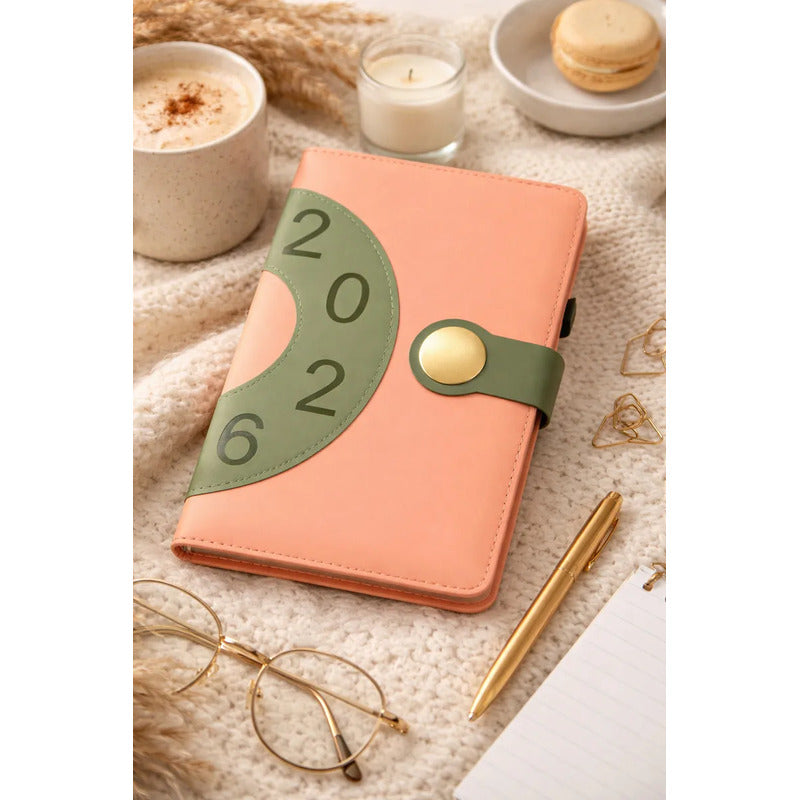 Agenda 2026 Retro Chic Diseño Vintage Cierre Magnetico Salmón Retro Salmón 2026