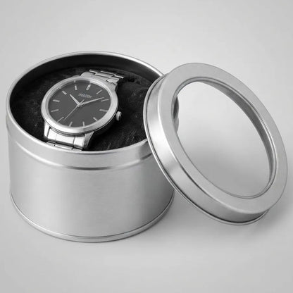 Caja Organizadora Con Tapa Transparente Para Reloj 9x6 Cm Plateado