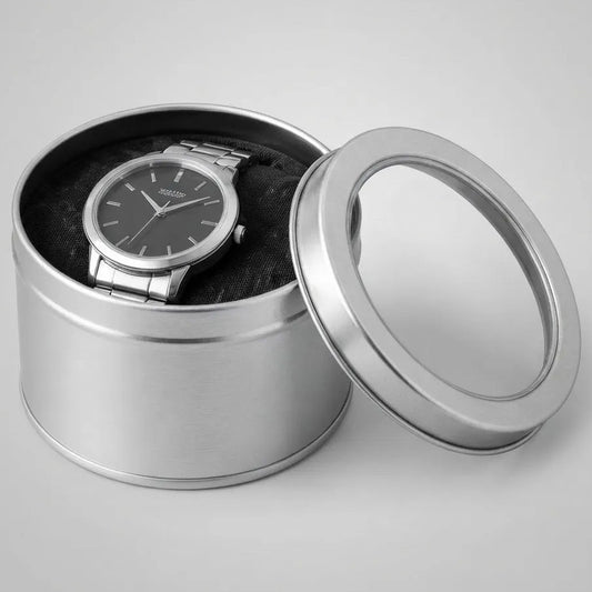 Caja Organizadora Con Tapa Transparente Para Reloj 9x6 Cm Plateado