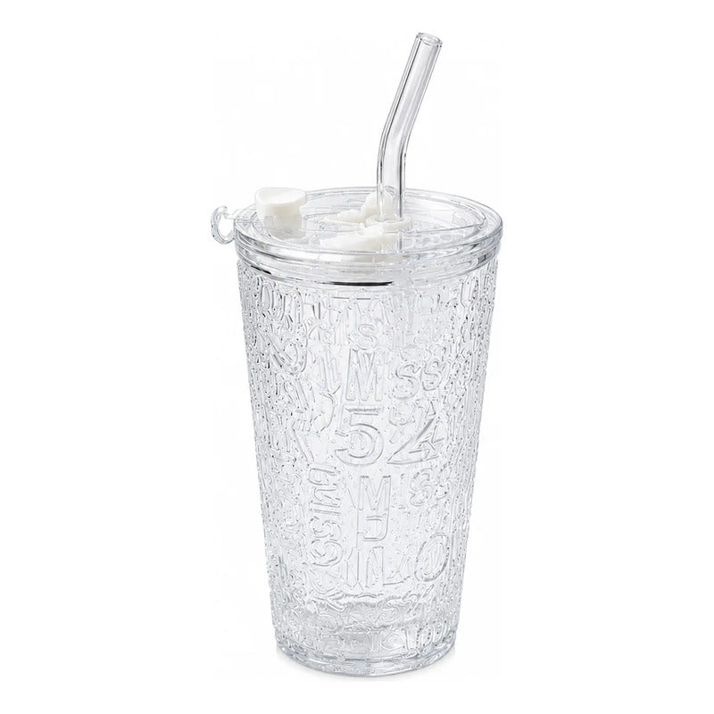 Vaso De Vidrio Con Tapa Hermética Y Sorbito 13,5x9cm Transparente
