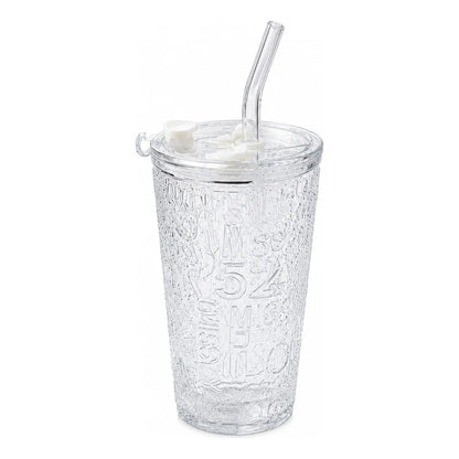 Vaso De Vidrio Con Tapa Hermética Y Sorbito 13,5x9cm Transparente