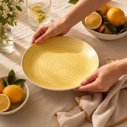 Set 6 Platos De Postre 20cm Cerámica Varios Diseños Amarillo Magma