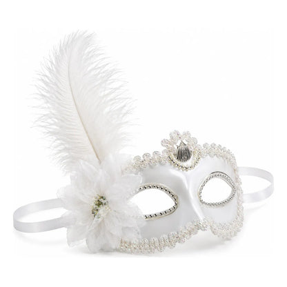 Antifaz Con Pluma Fiesta Cotillon Carnaval Pack X10 Blanco