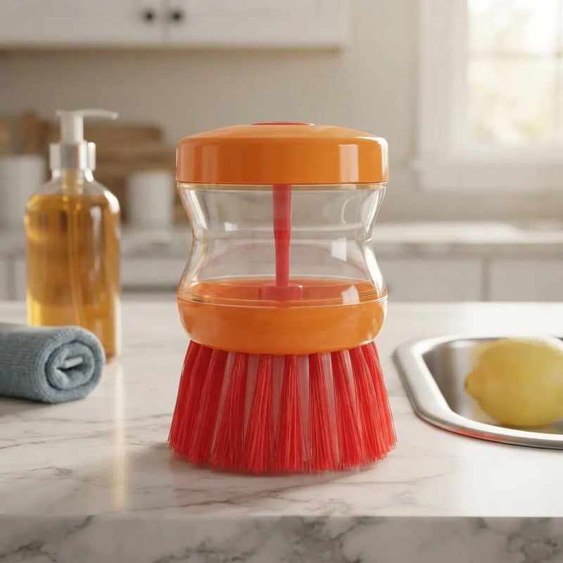 Cepillo De Limpieza Con Dispensador De Jabón Naranja