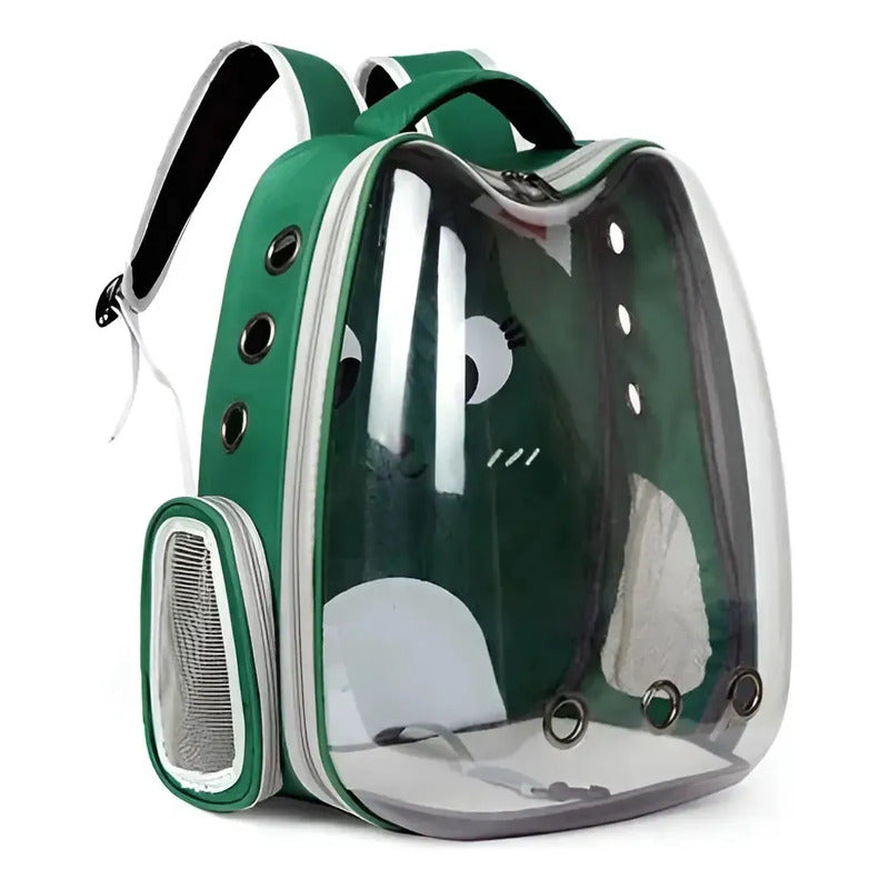 Mochila Transportadora De Mascotas Traspirable Cuo Color Verde
