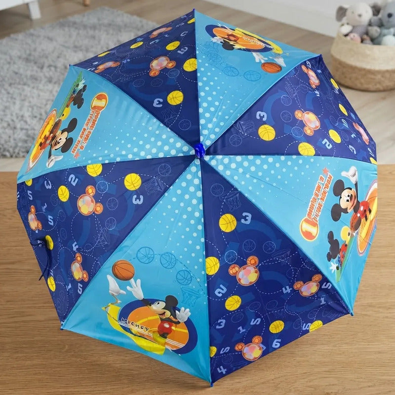Paraguas Infantil De Mickey Azul Mango Curvo Azul