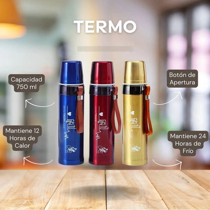 Termo De Acero Inoxidable 500ml Con Tapón Cebador Rojo