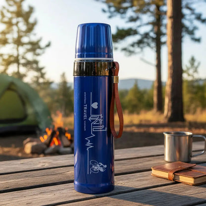 Termo De Acero Inoxidable 500ml Con Tapón Cebador Azul