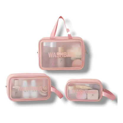 Set 3 Neceser Washbag Portacosmeticos Maquillaje Viaje Rosa Liso