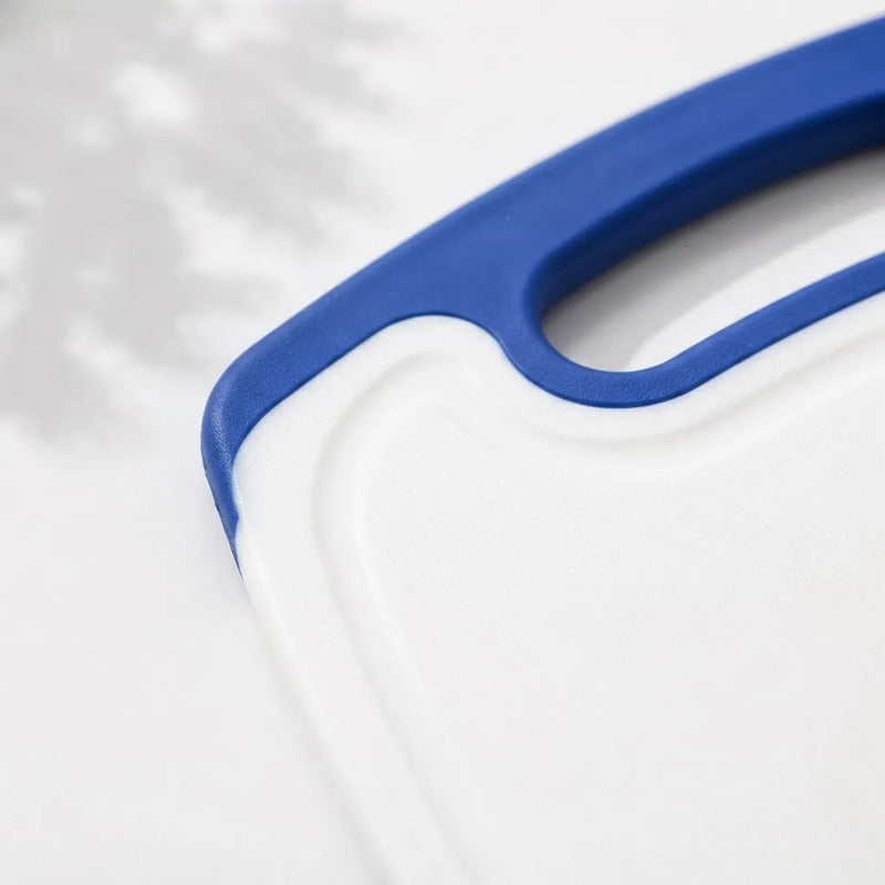 Tabla De Picar De Cocina Plastico Set X3 25x14,8 Cm Borde Azul Blanco