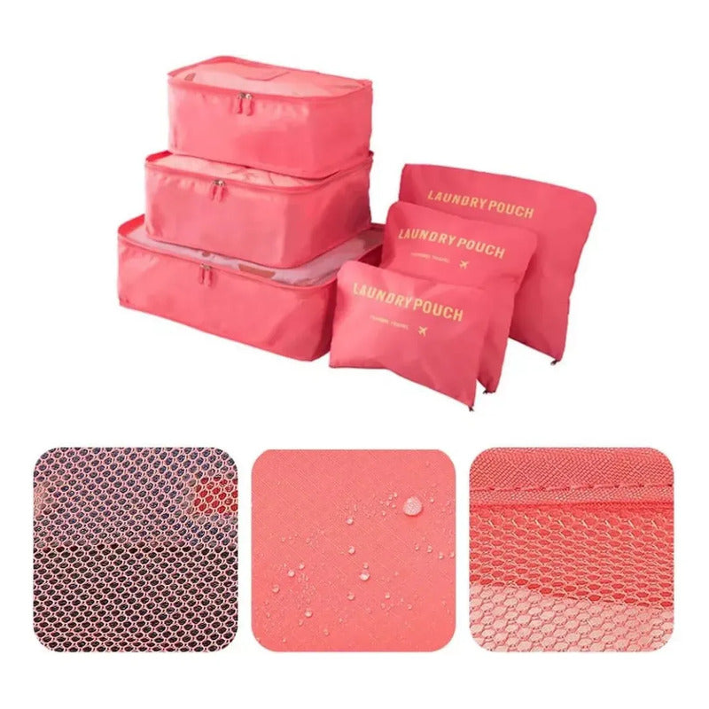 Organizador De Equipaje Laundry Pouch 2023 Tamaño S, M, L Color Salmón - Pack De 6 Unidades