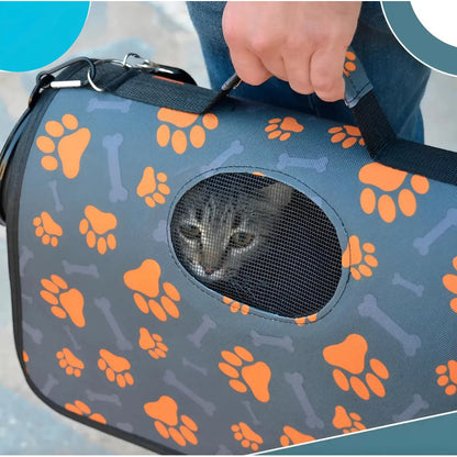 Bolso Transportador Mascotas De Viaje Perro Gato Huellas Naranja