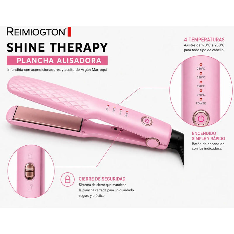 Plancha Alisadora Reimiogton Shine Therapy Re-2518 Rosa