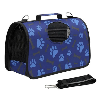 Bolso Transportador Mascotas De Viaje Perro Gato Huellas Azul