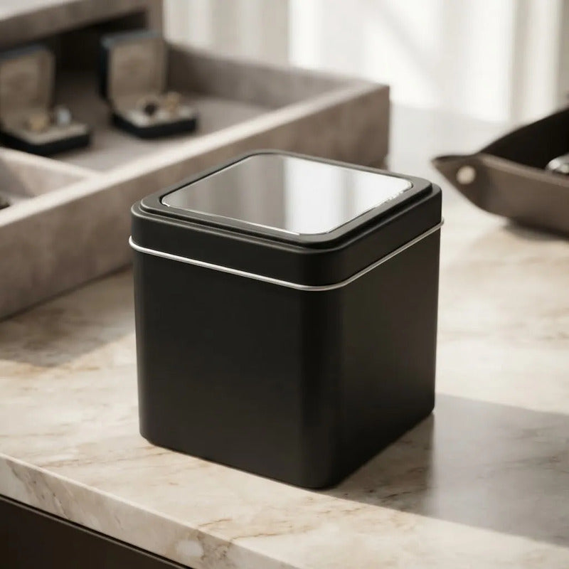 Caja Cuadrada Con Tapa Transparente  Para Reloj 8x7,5 Cm Negro