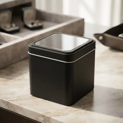 Caja Cuadrada Con Tapa Transparente  Para Reloj 8x7,5 Cm Negro