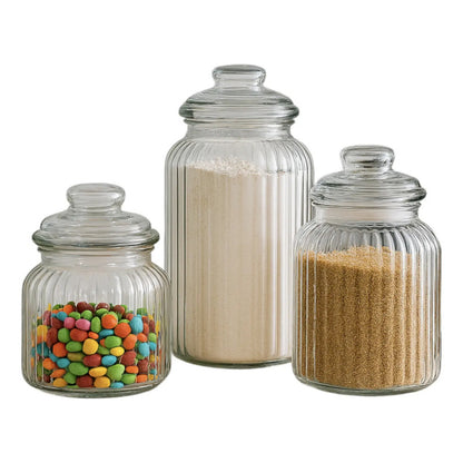 Set De 3 Bollones De Vidrio Tapa Hermética Cocina Alimentos Transparente