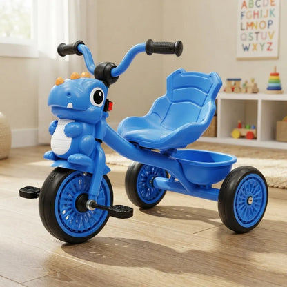 Coche Triciclo A Pedal Infantil Dinosaurio Con Canasto Azul