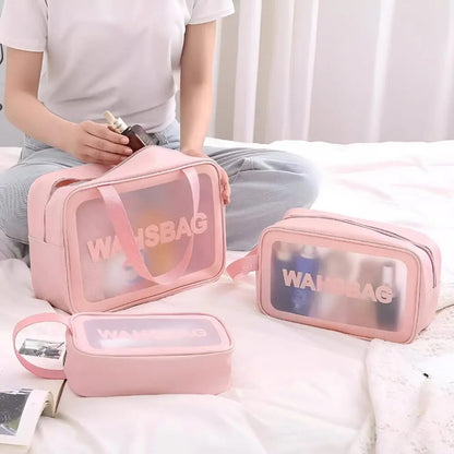 Set 3 Neceser Washbag Portacosmeticos Maquillaje Viaje Rosa Liso