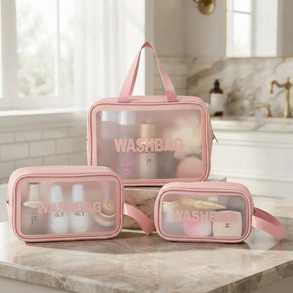 Set 3 Neceser Washbag Portacosmeticos Maquillaje Viaje Rosa Liso