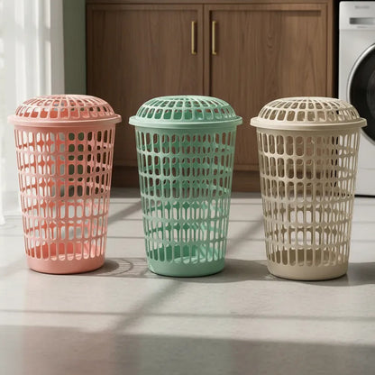 Canasto De Ropa Plástico Redondo Con Tapa Laundry Verde Claro