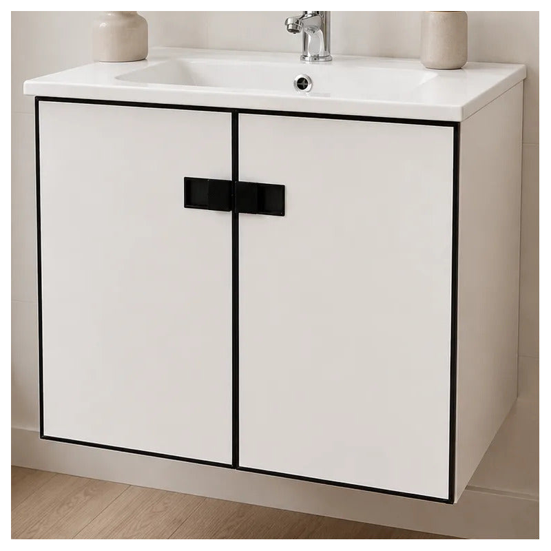Mueble De Baño Moderno Y Compacto Con Bacha De Loza 60cm Blanco Un Agujero