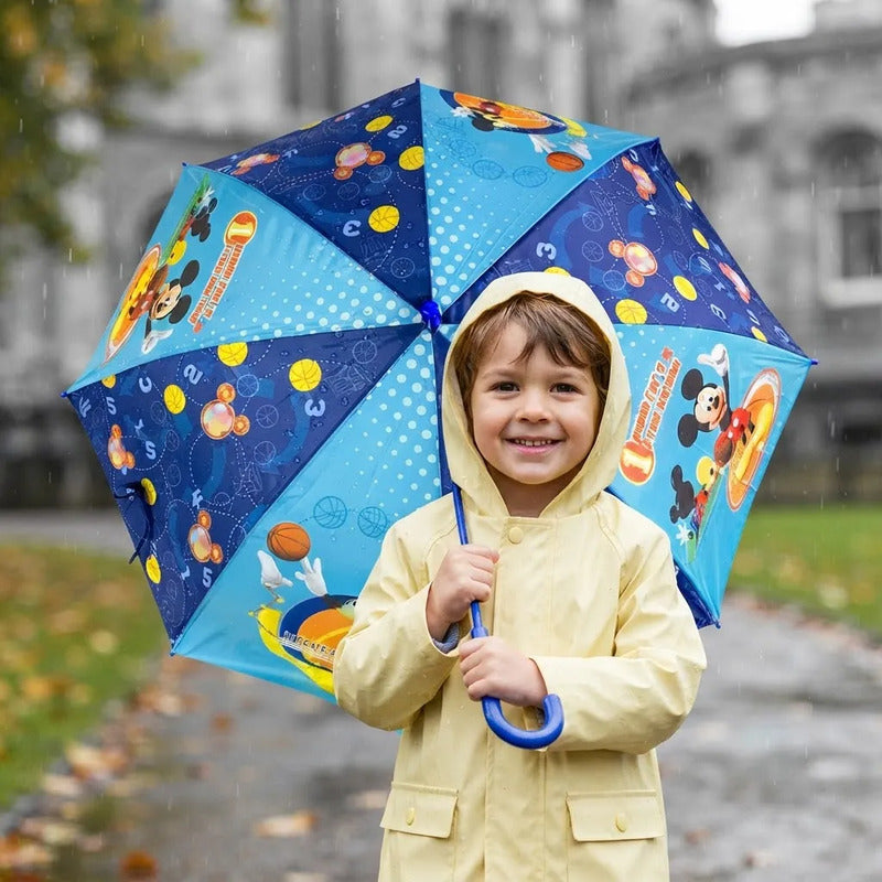Paraguas Infantil De Mickey Azul Mango Curvo Azul