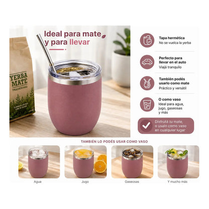 Mate Térmico Acero Inoxidable Con Tapa Hermética 360ml Marrón