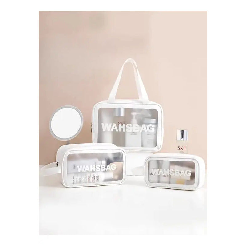 Set 3 Neceser Washbag Portacosmeticos Maquillaje Viaje Blanco Liso