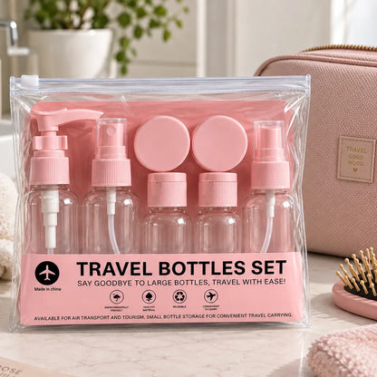 Set De Botellas De Viaje 7 Piezas Para Cosmet Rosa